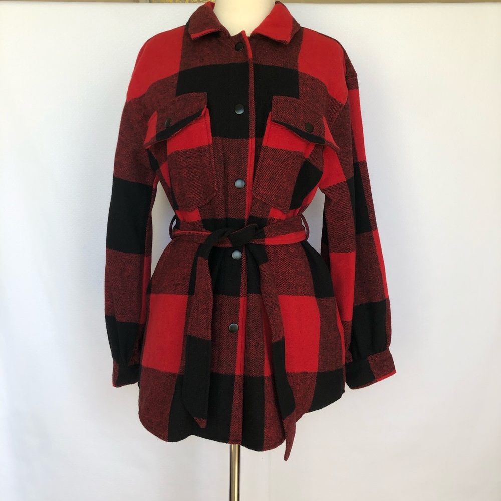 Laundry By Shelli Segal Women blouse Top Shacket Plaid Buffalo Checked Size M